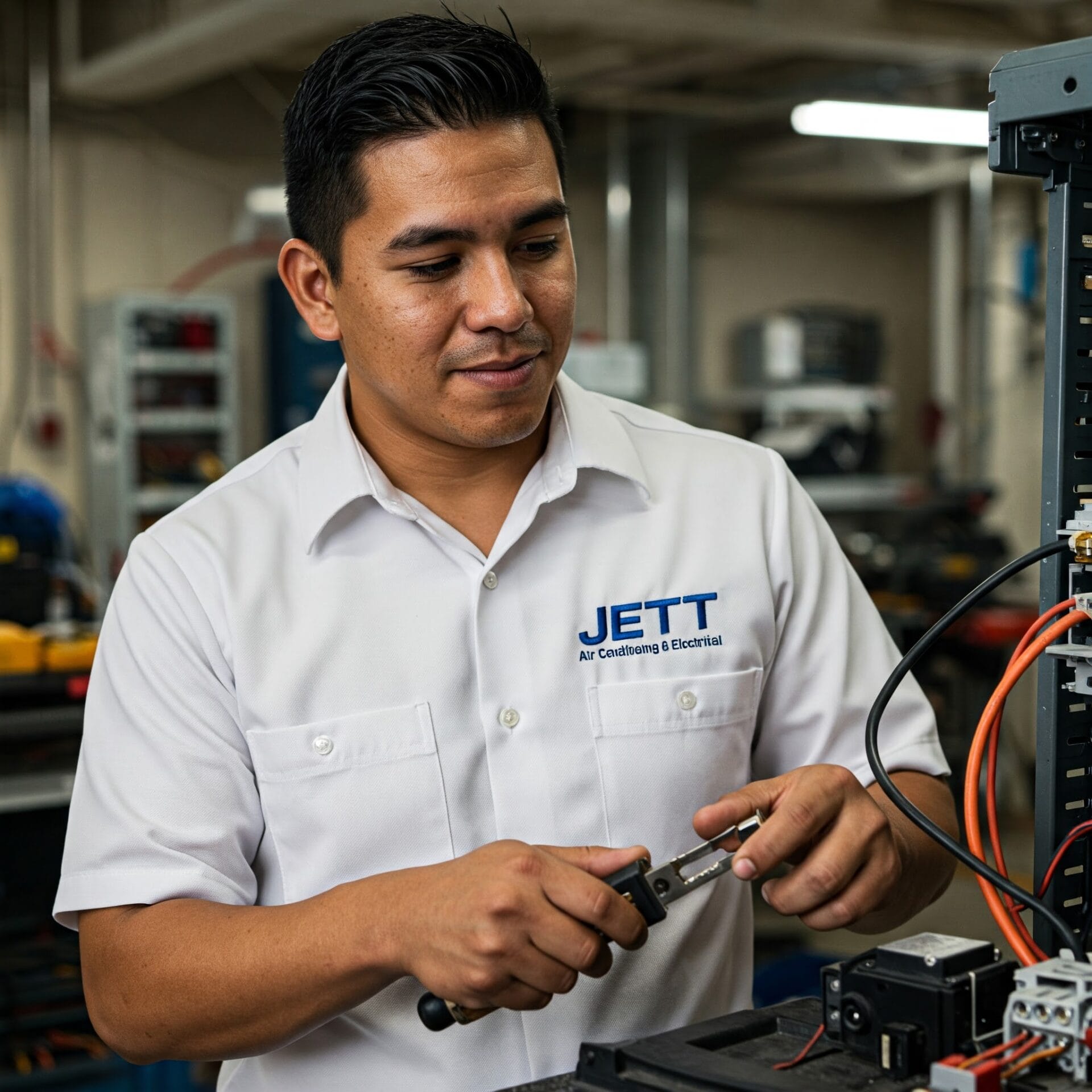 JETT Air Conditioning image of man servicing a consumer unit