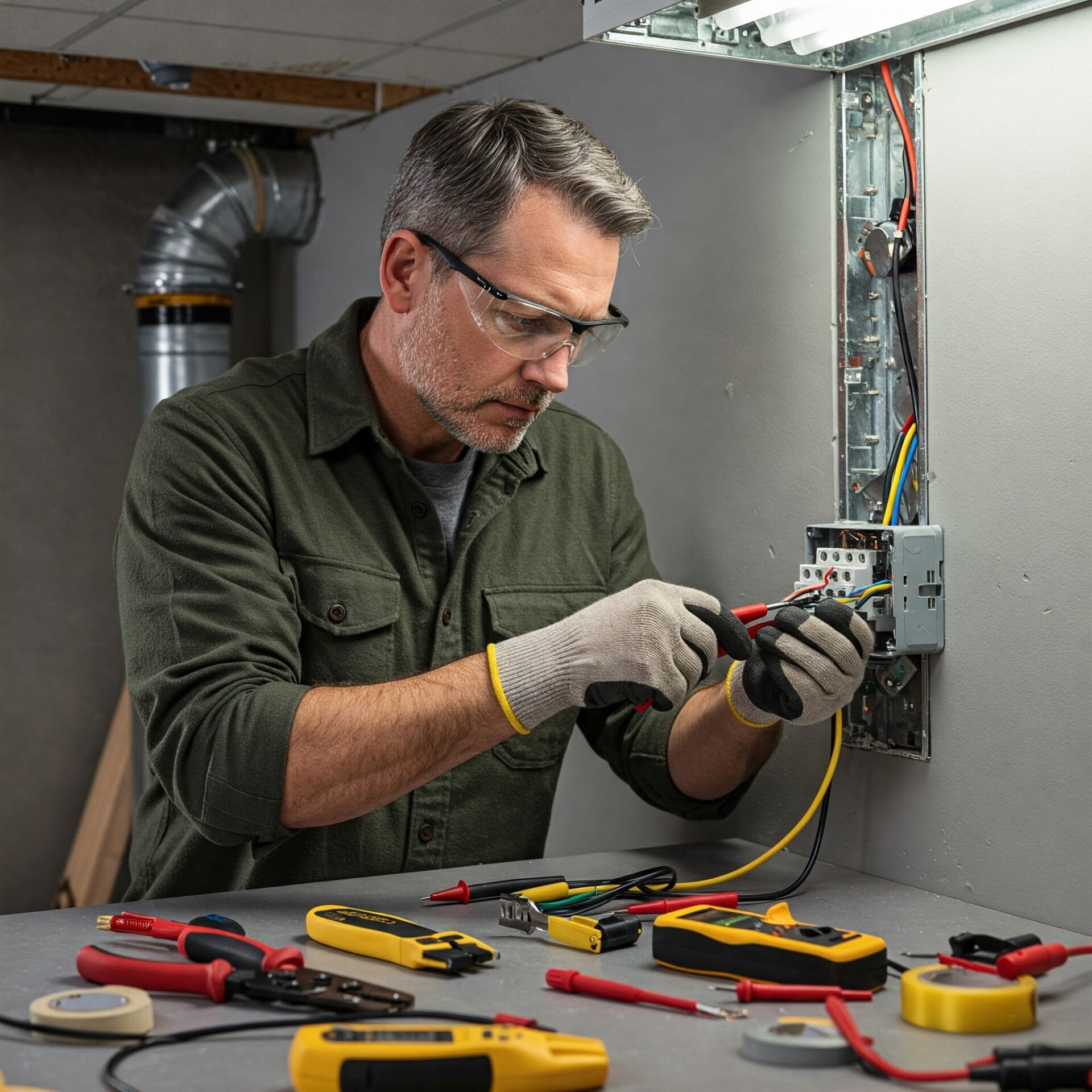 Skilled electrician working on electrical wiring