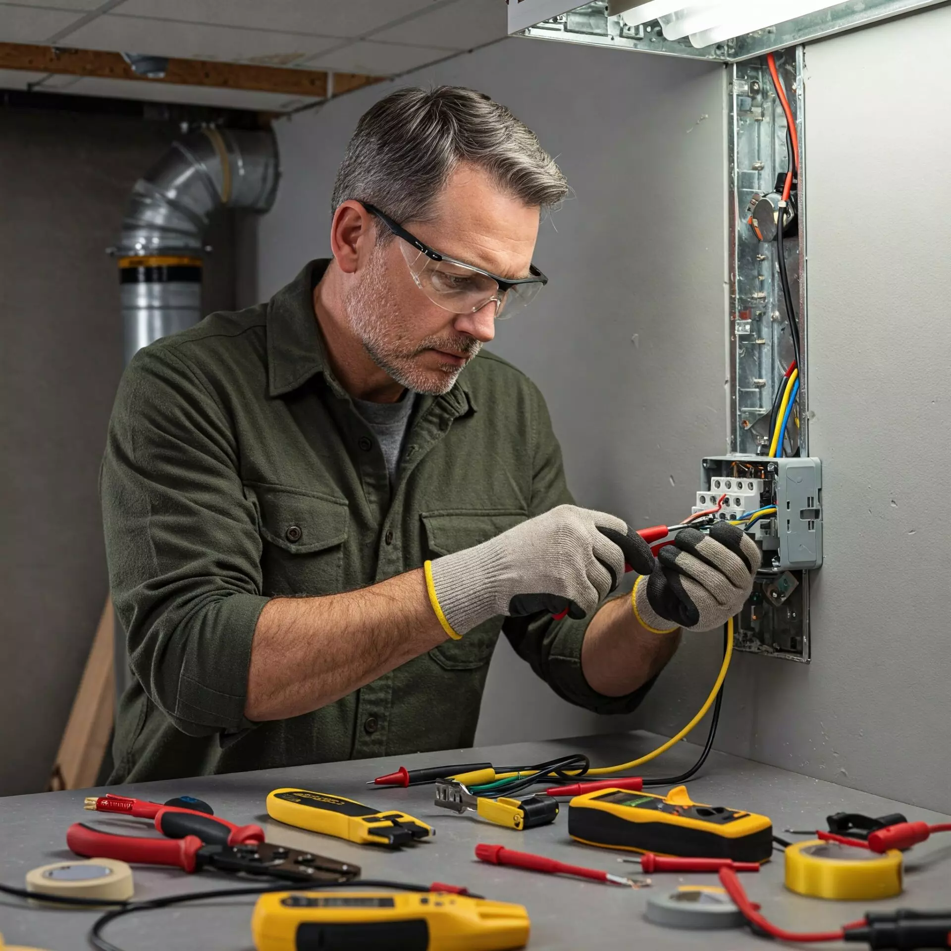 Safe and Reliable Electrical Services | JETT Air Conditioning & Electrical Skilled electrician working on electrical wiring