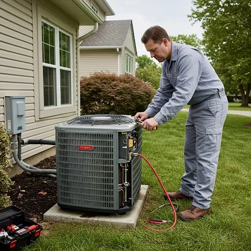 AC repairman fixing residential/commercial unit